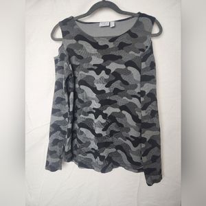 Women With Control Cold Shoulder Camo Long Sleeve With Shoulder Cut outs
